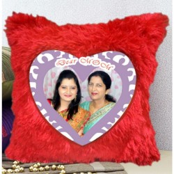 DEAR MOM Personalized Happy Mothers Day Plush Decorative Red Fur Cushion